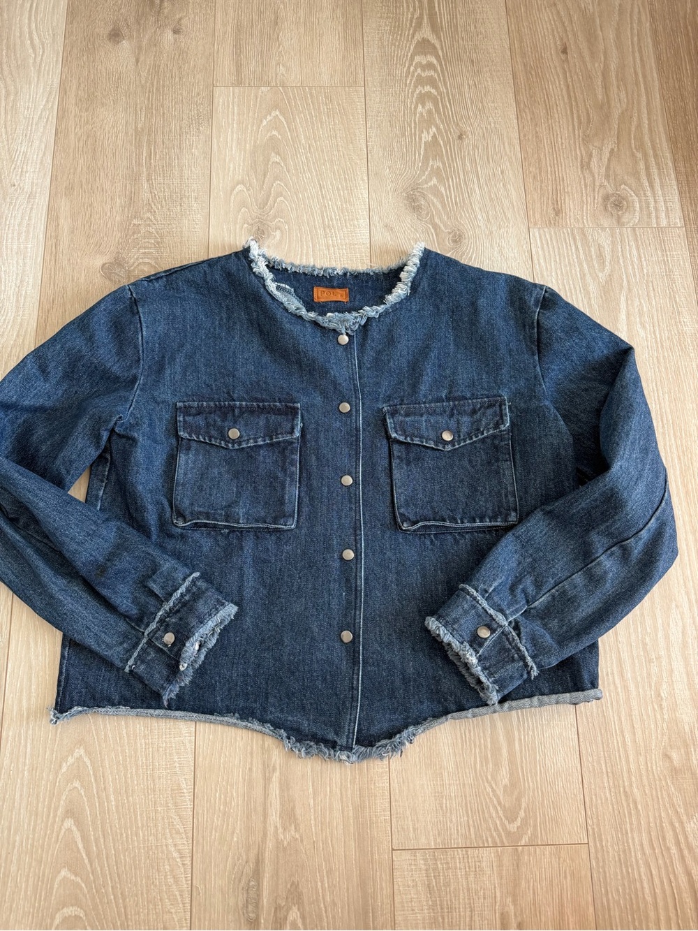 POL Denim Frayed-Trim Jacket - Dark Blue